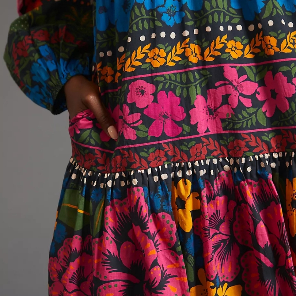 Farm x Anthropologie V-Neck Puff-Sleeve Mini Dress. NEVER WORN -NEW! Size L - Picture 4 of 7